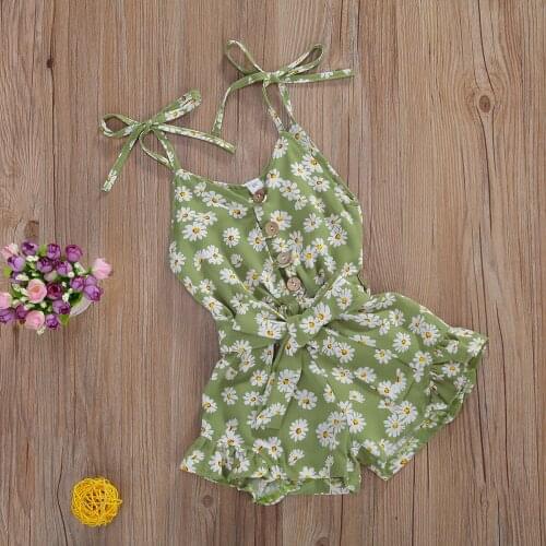 New 2-6Yrs Toddler Kids Baby Girl Floral Strappy Romper Sleeveless Button Shorts Jumpsuits Fashion Outfits