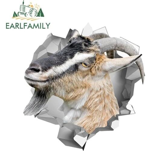EARLFAMILY 13cm x 12.4cm 3D Goat Vinyl Sticker Torn Metal Farm Decal Reflective Car Sticker Funny Animal Car Styling Accessories