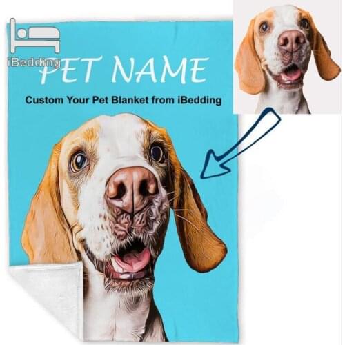 Custom Pet Portrait Fleece Throw Blanket for Sofa Personalized Photo Cartoon Flannel Blankets Gift Home Decor POD Dropshipping