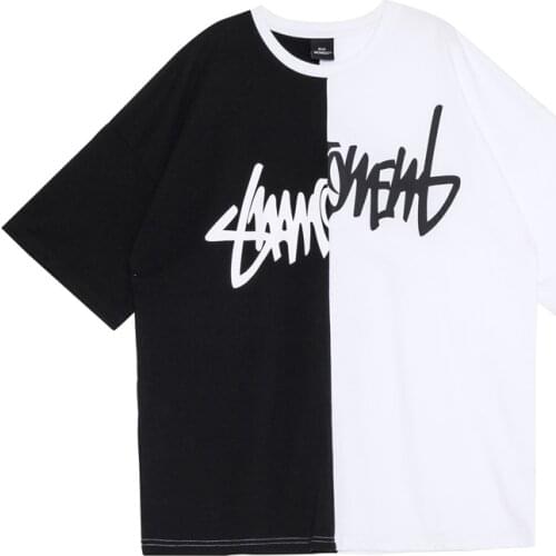April MOMO Summer Hip Hop T Shirt Men Women Fashion Splice Print Solid Cotton T-Shirt Streetwear Oversized Shirts Tees Shirts