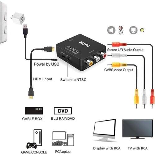 HDMI-compatible To RCA Converter AV/CVBS L/R Audio Video Set p Box Up Scaler 1080P MINI HD2AV Support NTSC PAL Output HD AV