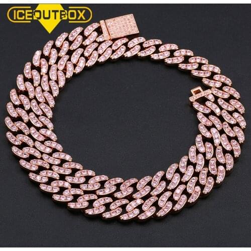 ICEOUTBOX 8MM Iced Out Miami Cuban Link Chain Bling Crystal For Women Men Hip Hop Jewelry Gold Rose Gold Silver Color Dropship