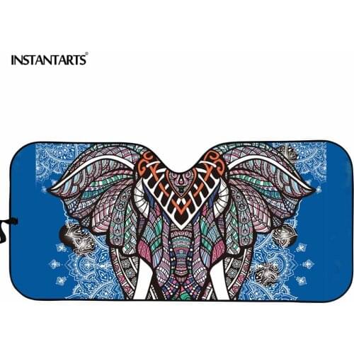 INSTANTARTS Bohemia Style Car Windshield Visor Mandala Elephant Pattern Sun Protector Shade Auto Summer Outdoor Protector Cover