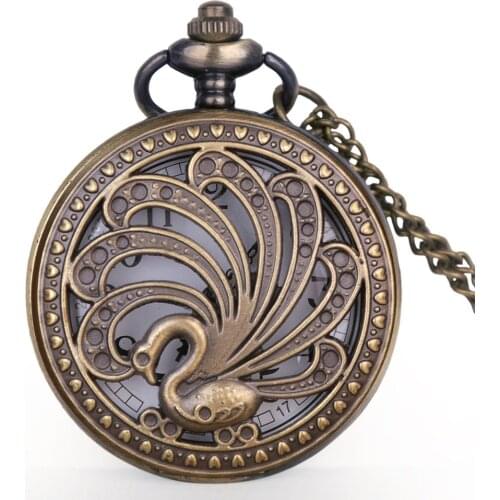 Delicate Creative Vintage Hollow Peacock Quartz Pocket Watch Pattern Retro Beauty Necklace creative gift animal pocket watch art