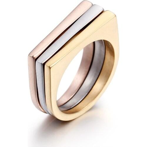 Unique tricolor gold filled wedding band finger rings for men and women 3pcs set stainless steel ring fashion party jewelry