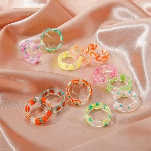 Hot Sell Cute Fresh Fruits Transparent Ring For Women Girls Fashion Strawberry Lemon Orange Acrylic Finger Jewelry Gifts