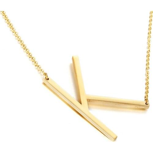 Alphabet Letter Large Sideways Initial Necklace for Women Gold Silver Color Stainless Steel Simple Choker Necklace Girls NL2649