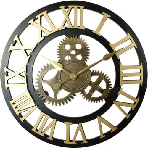 Round Gear Wall Clock Modern Home Decoration Wall Watch American Retro Roman Clocks Living Room Creative Wall Stickers Metal