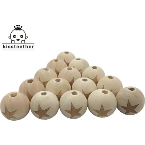 Round Necklace Wooden Beads Five-pointed Star Pattern Unfinished Baby Teether Wooden Teething Beads