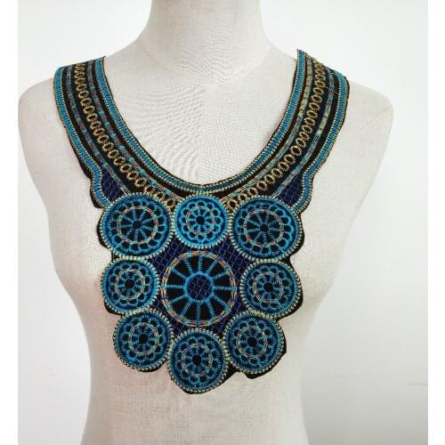 1PCS Embroidery Lace Collar Decor DIY Sewing Patch Ethnic style Lace Applique Sew On Costume Neckline Wedding Dress Accessories