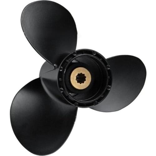 Balck Aluminum Boat Outboard Propeller for Suzuki 9.9-15HP Black 3 Blades 10 Spline Tooth 9 1/4 x 11
