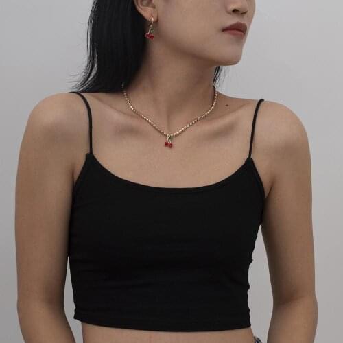 Sweet Women Fashion Cute Rhinestone Cherry Drop Earrings for Women Fruit Earrings Necklace Fashion Jewelry Gifts
