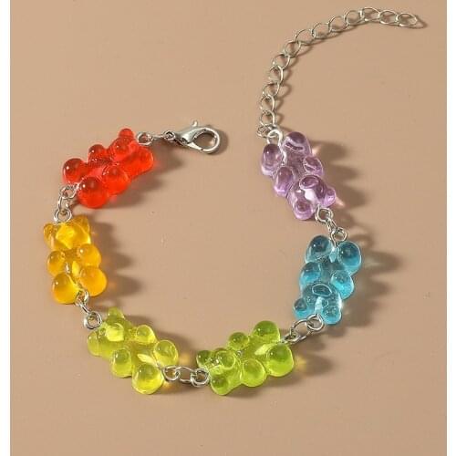 Cartoon Rainbow Candy Bear Ins Colored Gummy Candy Woman Bear Bounce Di Hip Hop Jelly Color Bracelet Girl Bracelet Gift