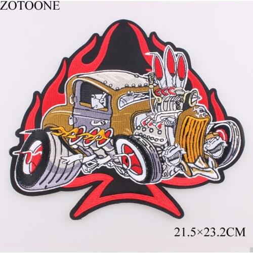 ZOTOONE Large Heart Car Fire Punk Rock Patch Applique Iron on Motorcycle Embroidered Biker Patches for Clothes Stickers Badges D