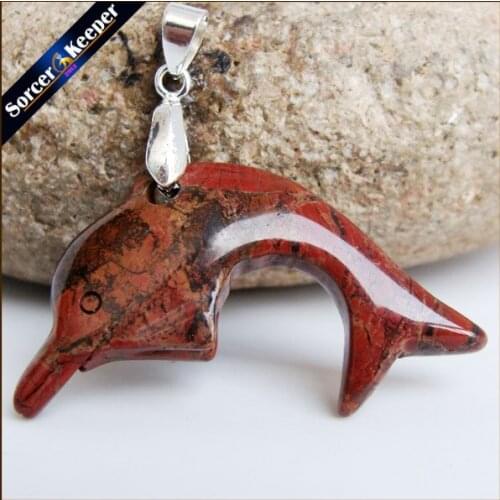 Natural Stone Red River Stone Carving Dolphin Amulet Pendant Free Necklace Fish Fashion Animal Blessing Lucky Jewelry HS011