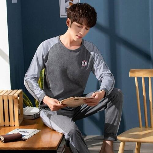 New Arrival Sleeping Shirt Man Classic Comfy Print Star Nightsuit Men Long Sleeve Cotton Round Neck Sleepwear