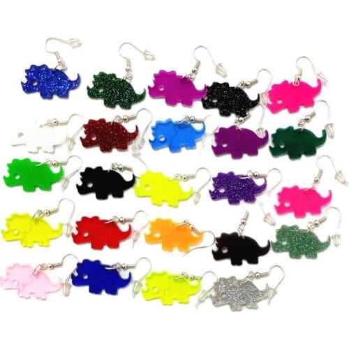 2021 New Earrings Women Cartoon Small Dinosaur Dino Kids Girls Animal Jewelry Triceratops Acrylic Colors Cute Accessories