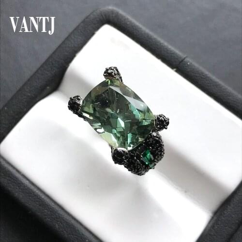 New DesignReal Green Amethyst Rings Sterling 925 Silver Gemstone Chushion 12*16mm for Women Party Wedding Gift Wholesale