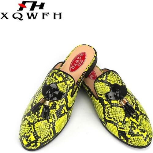 New Style Handmade Mens Slippers Print Snake Leather Male Sandals Fashion Party Men Smoking Slippers Male Casual Shoes