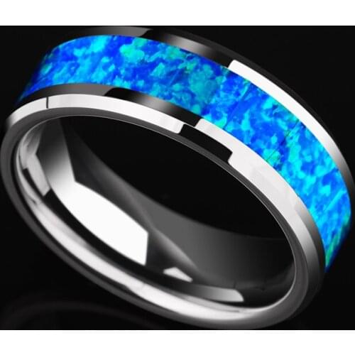 New Luxurious 8mm Width Tungsten Wedding Ring inlay Blue Opal for Man Woman Fashion Jeweley US Size 8-11