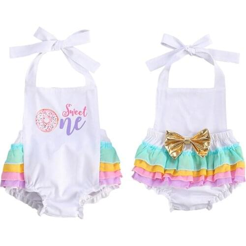 Newborn Girl Cotton Romper Ruffled Sleeveless Halter Backless Jumpsuit Open Back Bow Outfit Baby Clothing 0-24 M
