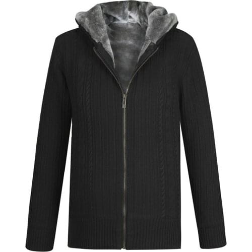 Autumn Winter Men Wool Zipper Sweaters Hooded Cardigan Fleece Sweatercoat Velvet Warm Knitted Jacket Striped Thick Clothing