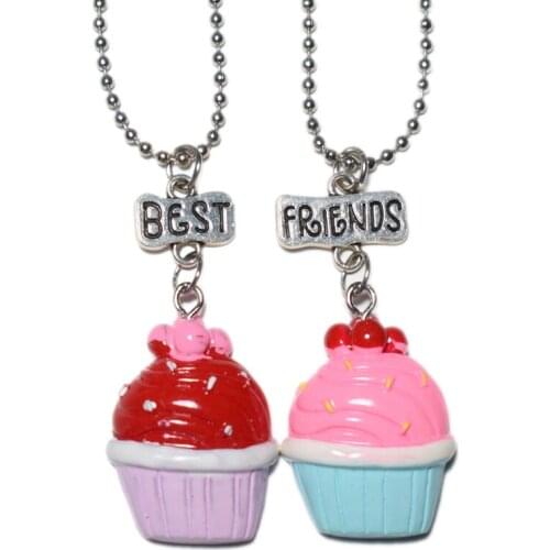 Simulation Ice Cream Cake bff Pendant Necklace Children Best Friends 2 Girls Friendship Jewelry Birthday Gift