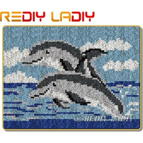 Latch Hook Rug Dophin Love Mat Crocheting Carpet Rug 100% Acrylic Yarn Sofa Cushion Mat DIY Carpet Rug Home Decor Art & Crafts