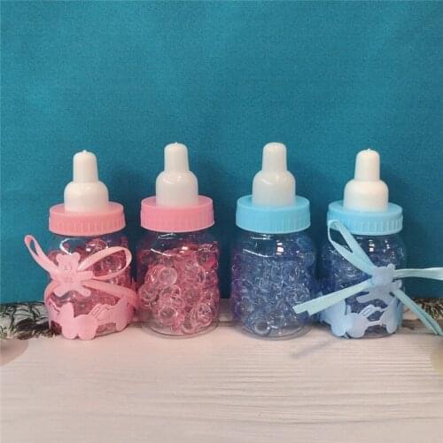 Transparent Mini Baby Bottle with Acrylic Pacifier Wedding Candy Box First Birthday Baby Showe Decorations Dessert Table Decor