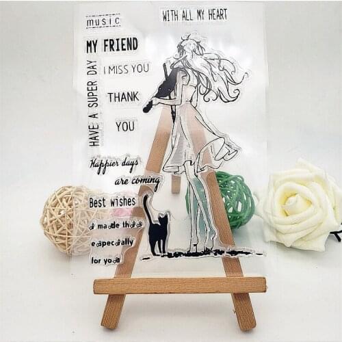 11X16CM Violin Girl Clear Stamps Transparent Seal Silicone Seal TPR Christmas Wedding Roller Stamps DIY Scrapbook Album Card