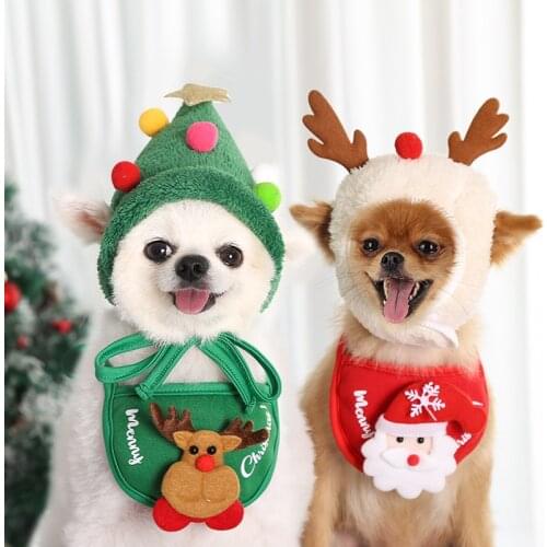 Dog Cat Christmas Hat Elk Bibs for small Dogs Cute Antler Hat Kitty Christmas Cap Santa Claus Bib Pet Festive Dressing Supplies