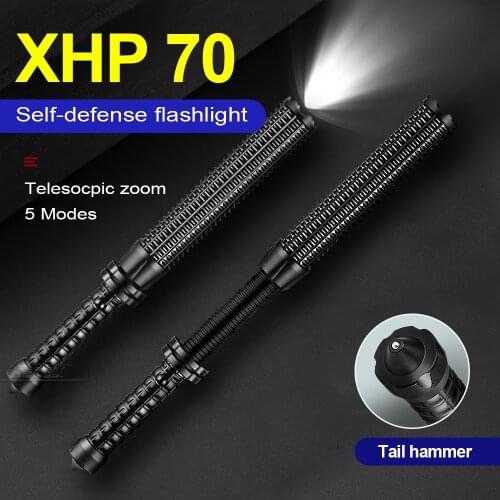 Telescopic Baton self defense Most Powerful Led Flashlight Xhp70 Tactical Flashlight 18650 Rechargeable 4core defense Hand light