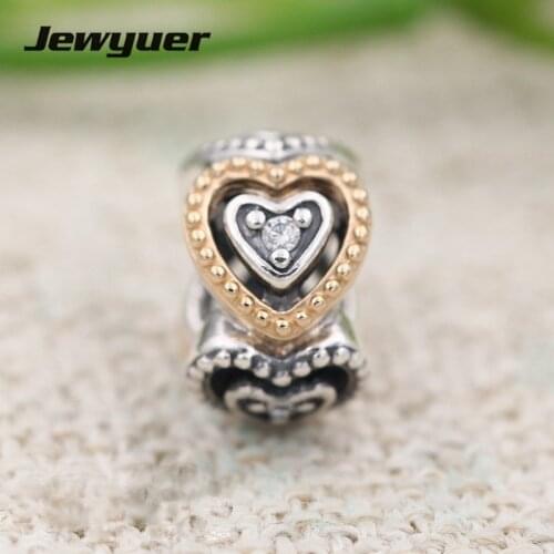 Autumn collection Celebration of Love charm 925 sterling silver jewelry golden heart charm fit beads bracelets diy Memnon GD096