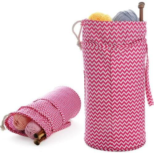Polyester Cotton S/L Rose Red Wave Pattern Wall-Mounted Cylindrical Storage Bag Wool Crochet Storage Handmade Sewing Storage