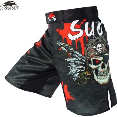 SUOTF Skull Printing breathable ferocious sports fitness shorts Tiger Muay Thai boxing shorts cheap mma shorts fight mma pants