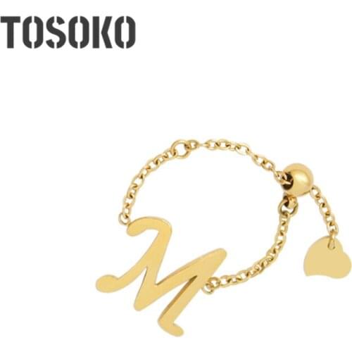 TOSOKO Stainless Steel Jewelry Simple M-Chain Peach Heart Fingertip Ring Fashion Womens Ring BSA124