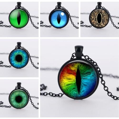 SUTEYI Unique Green Cat Eye Necklace Charms Art Blue Red Eyes Glass Cabochon Pendant Art Photo Necklaces Jewelry For Women Men