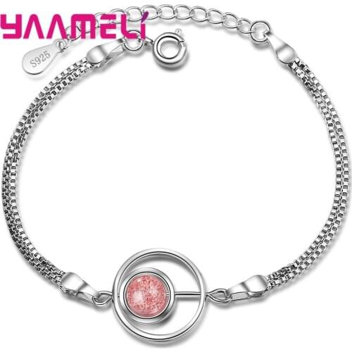 High Quality Charms Bracelet Austrian Crystal Pink Stone Women Girls Wristband Wedding Engagement Jewelry Nice Christmas Gifts