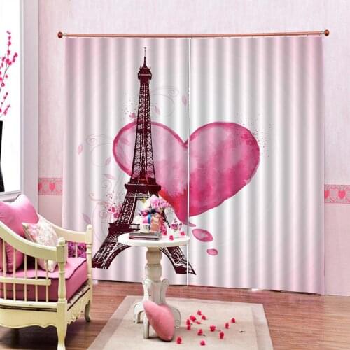 Custom Tower Curtain Romantic Valentine Red Heart Themed Print Curtains Home Decor For Living room bedroom Blackout Sets