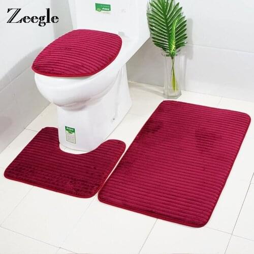 Zeegle Bath Mat 3Pcs Carpet Bathroom Non-Slip Bath Toilet Rug Floor Mat Toilet Soft Seat Cover Bathroom Mats Bath Rugs