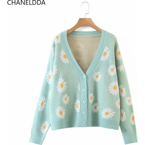 2021 Ins Fashion Women Jumpers Flower DA Knit Cardigans Lady Knit Loose Sweaters Spring Autumn Korean Style Women Clothing Tops