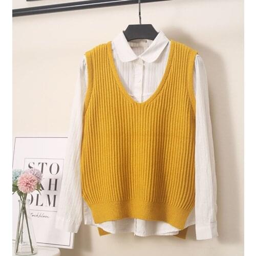 Autumn Sweater Vest Knitwear Women Fashion korean Short Style Loose Casual Sweater Waistcoat Ladies Outside Top TT0029