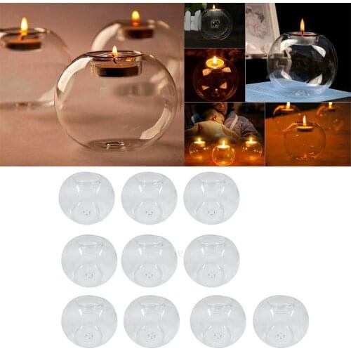 10Pcs 8cm Clear Glass Tea Light Candle Holder Ball Shape Candlestick Decoration Bauble Wedding Party Bar KTV Home Church
