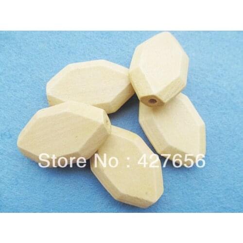 100pcs 22.24mmx34.19mm Unfinished Faceted Natural Wood Spacer beads Charm Finding,14 hedron geometricf figure wooden beads