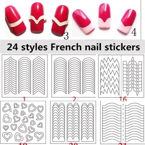 24 Styles Nails Sticker Stencil Tips Guide French Swirls Manicure Nail Art Decals Form Fringe DIY Sencil 3D Styling Beauty Tools