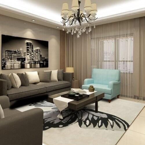 ALITEXTIL Carpets For Living Room 100% Acrylic Ink Painting Butterfly Rectangular Simple Rug Accept Customization Hand Carved