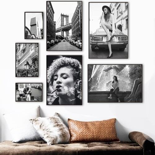 Brooklyn Bridge Building Girl Wall Art Canvas Painting Nordic Posters And Prints Wall Pictures For Living Room Home Retro Decor