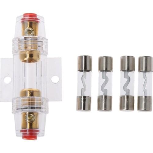 AGU Fuse Holder 4/8 Gauge Wire Car Vehicle AGU Fuse Holder Power Cable Amplifiers 4/8 Gauge + 4Pcs 60AMP Fuses