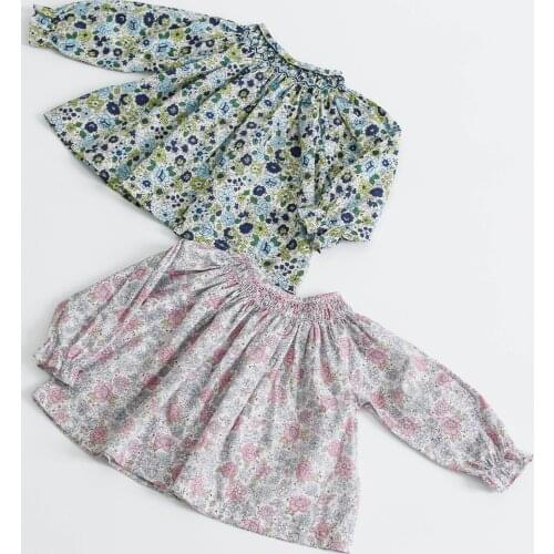 Baby floral tops cotton long sleeve smocking embroidered design sweet toddler baby girls tops girls blouse