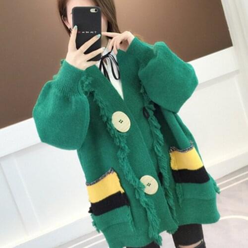 Cardigan for women sweater ladies 2021 new womens loose-fitting outer wear winter wild thick Cardigan jacket